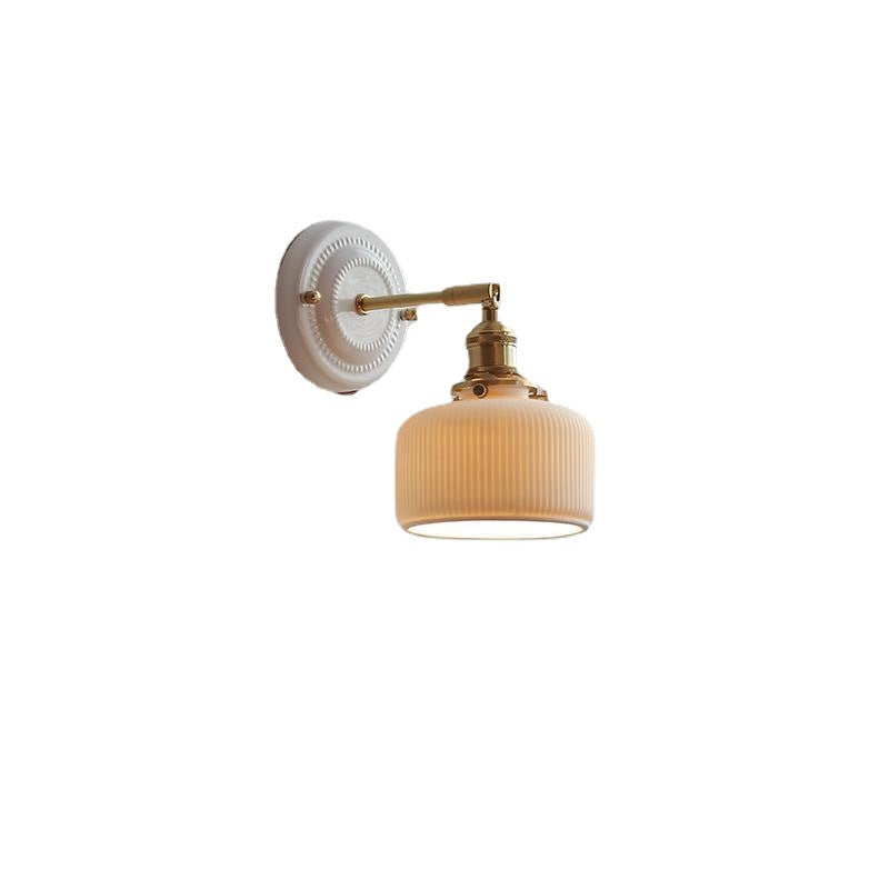 Maribelle Traditional Brass Round Ceramic Wall Sconce for Bedroom and Living Room