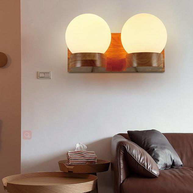 Adelphine Contemporary Rubberwood Wall Sconce with Glass Shade for Bedroom and Living Room