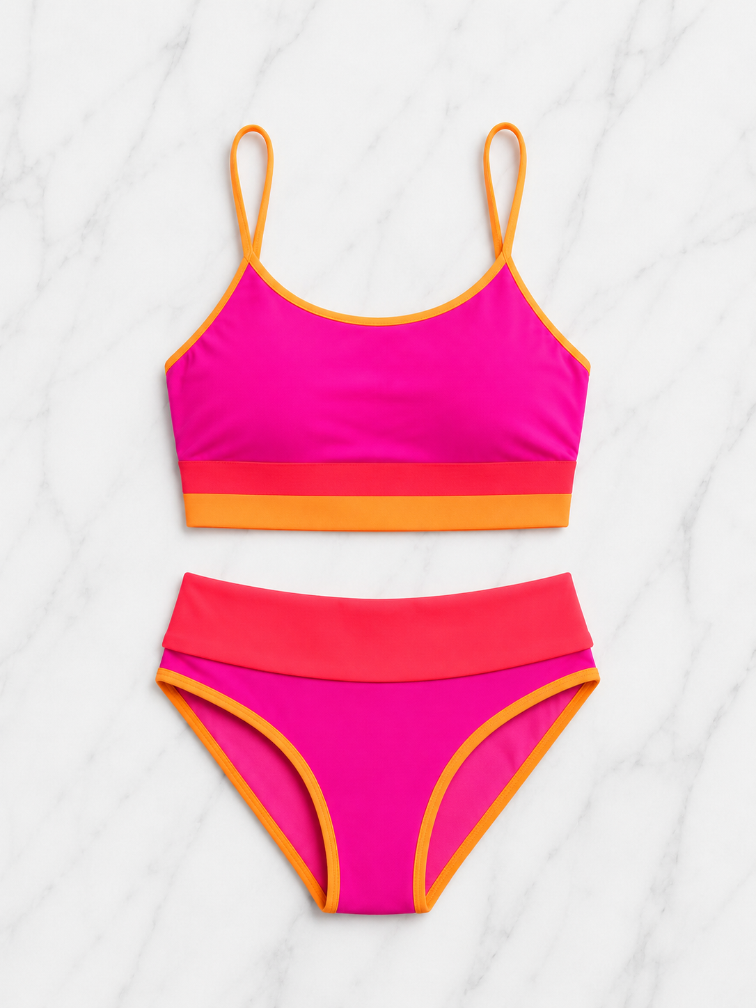 Pink Color Block Bikini Set