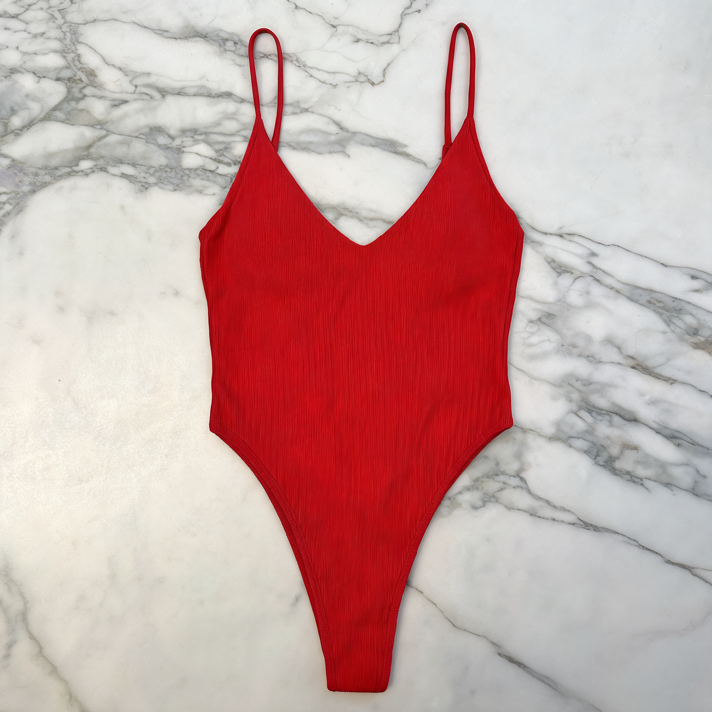 Red Ribbed Cross-Back One-Piece Swimsuit - image 5