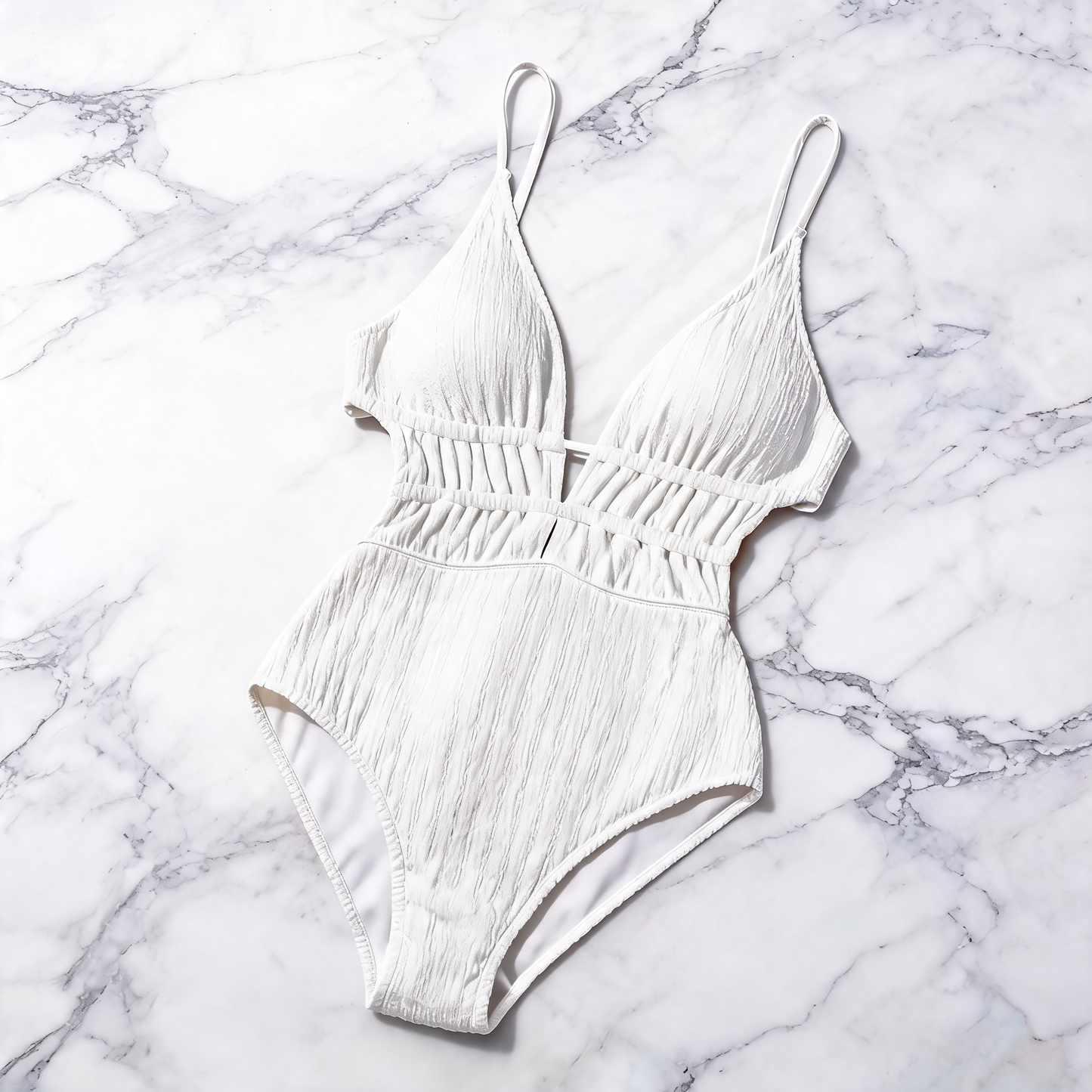White Textured Bralette One-Piece Swimsuit - image 5