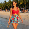 Floral High-Waisted Tummy Control Cutout Swimdress for Women