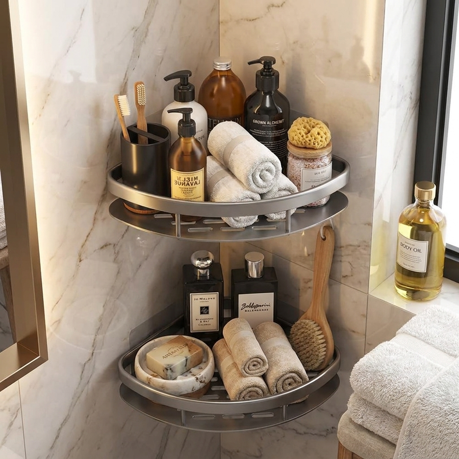Curved Aluminum Shower Caddy - Secondary Lifestyle