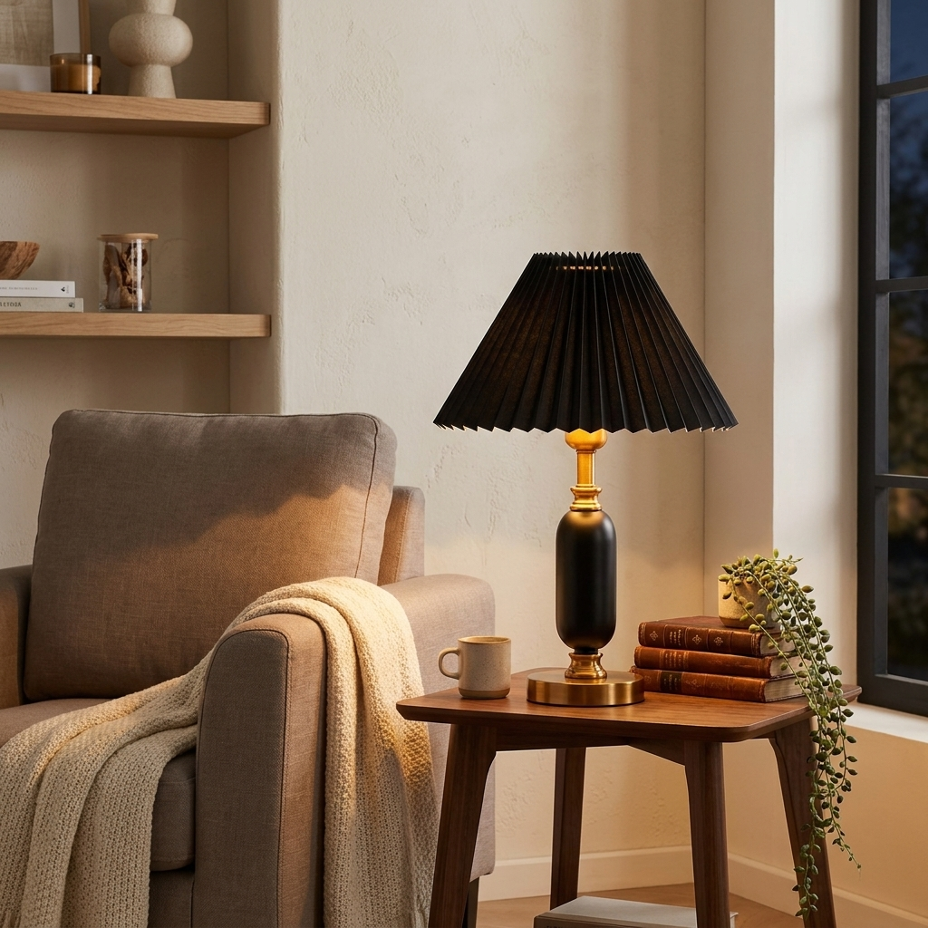 Colette Pleated Shade Table Lamp Classic French Column Light for Bedroom and Study
