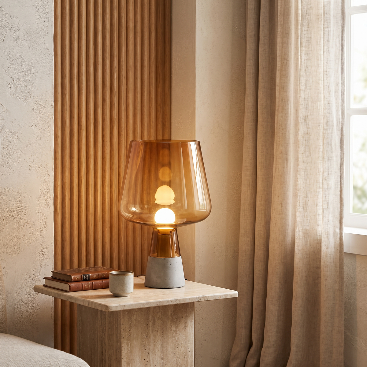 Noctura Vintage Glass Table Lamp with Warm E27 Glow for Bedroom Nightstands