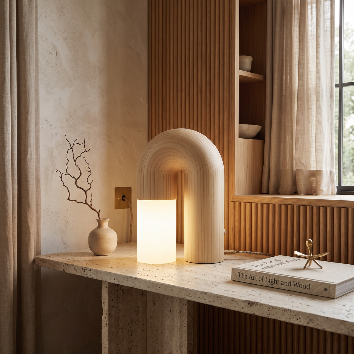 Delacroix Modern Wood Table Lamp with Dimmable Remote-Control LED Glow