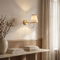 Perrelle Nordic Curved Iron LED Wall Sconce with Fabric Shade for Living Room and Bedroom