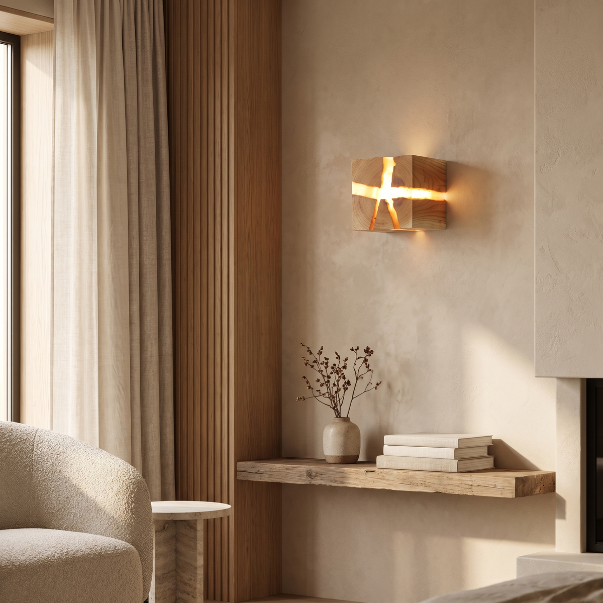 Dorienne Modern Cracked Wood Square Wall Sconce for Bedside and Mirror Lighting