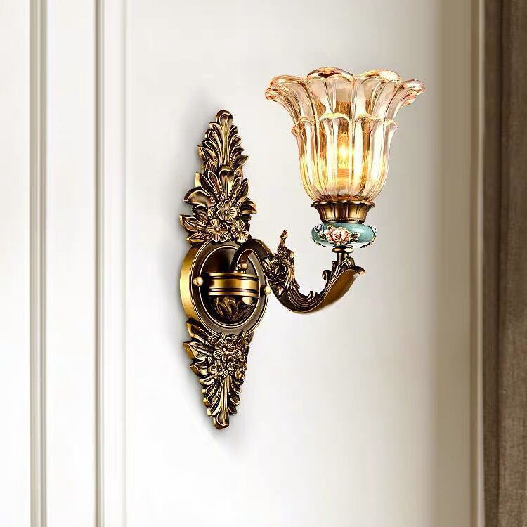 Thessaly European Resin Glass Flower Wall Sconce for Living Room and Bedroom