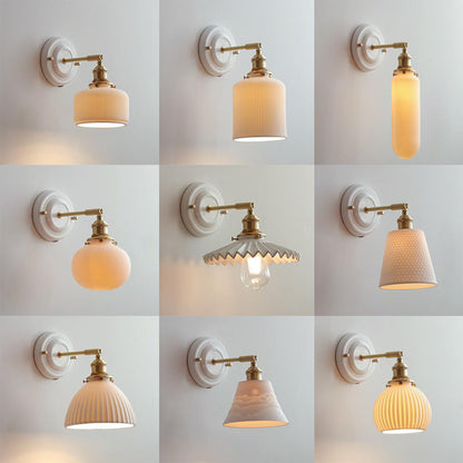 Maribelle Traditional Brass Round Ceramic Wall Sconce for Bedroom and Living Room