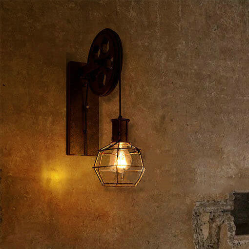 Novarielle Vintage Iron and Wood Pulley Wall Sconce for Rustic Hallway Lighting