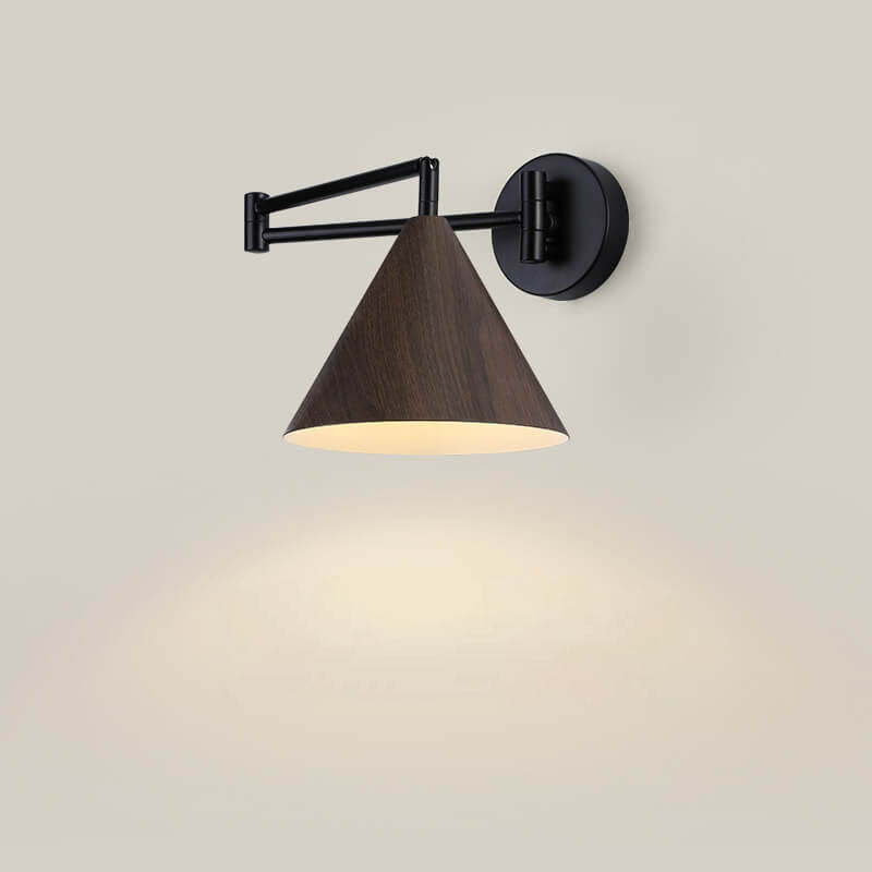 Pemberly Minimalist Wood-Tone Iron Swing Arm Wall Sconce for Bedside Reading