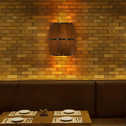 Faubourg Industrial Brown Wood Half Barrel Wall Sconce for Living Room Ambient Glow