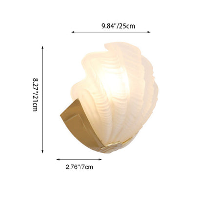 Kirielle Art Deco Brass Wall Sconce with Shell-Shaped Glass Shade for Bedroom