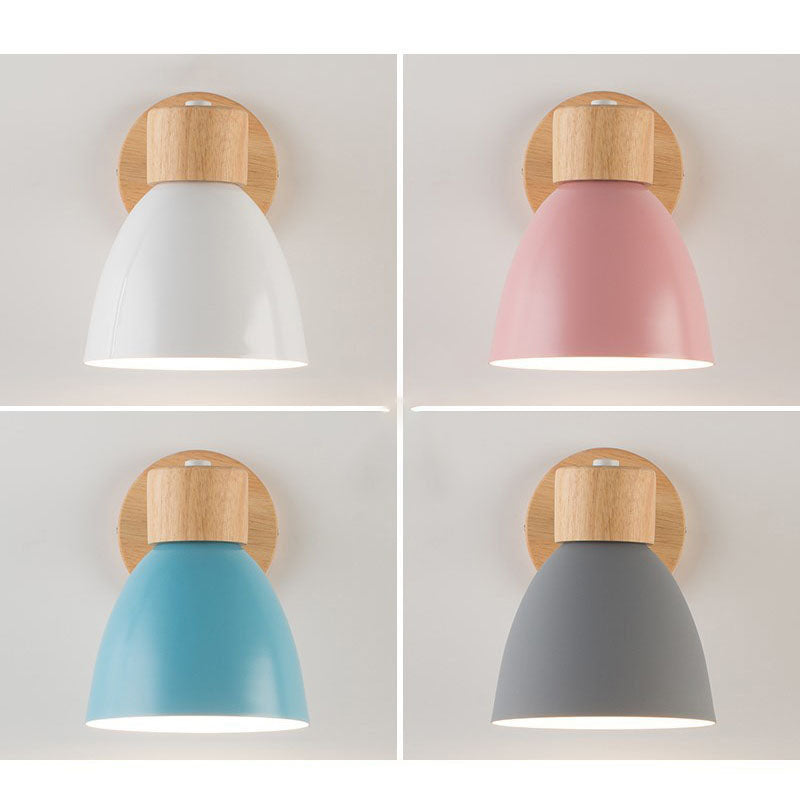 Yvonelle Minimalist Iron Wood Wall Sconce with Zipper Switch for Colorful Hallway Accent