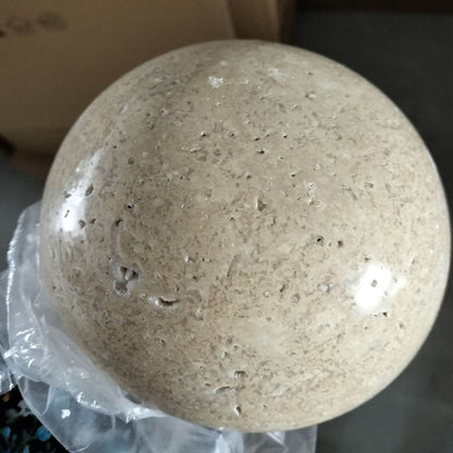 Mirabeau Japanese Yellow Travertine Round LED Wall Sconce for Wabi-Sabi Hallway Decor