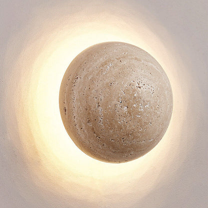 Mirabeau Japanese Yellow Travertine Round LED Wall Sconce for Wabi-Sabi Hallway Decor