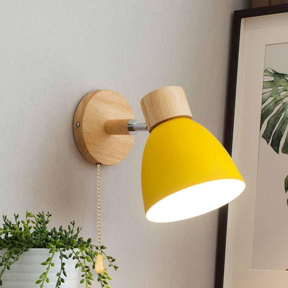 Yvonelle Minimalist Iron Wood Wall Sconce with Zipper Switch for Colorful Hallway Accent