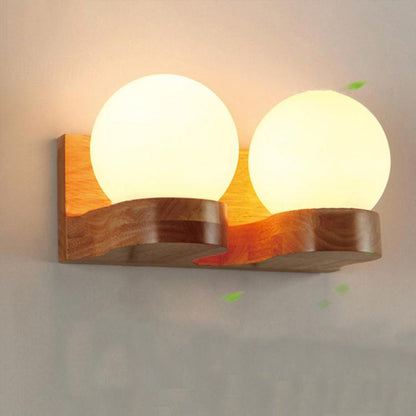 Adelphine Contemporary Rubberwood Wall Sconce with Glass Shade for Bedroom and Living Room