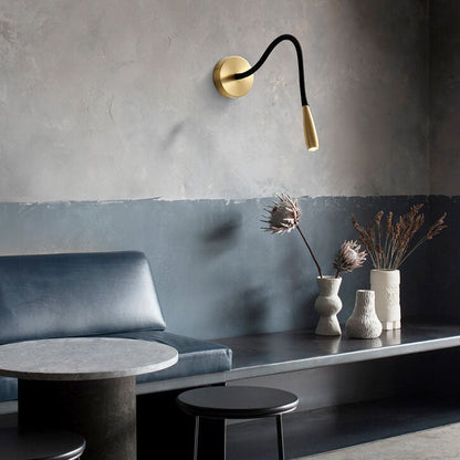 Quenelle Modern Copper Black LED Wall Sconce for Bedside Reading