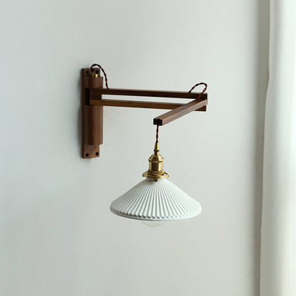 Ursaline Nordic Milk-White Striped Glass Retractable Wall Sconce for Bedside Reading