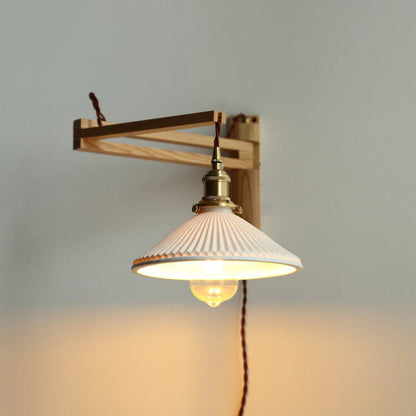 Ursaline Nordic Milk-White Striped Glass Retractable Wall Sconce for Bedside Reading