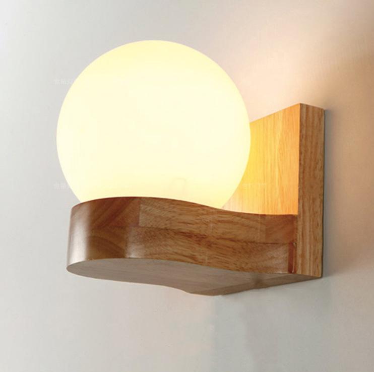 Adelphine Contemporary Rubberwood Wall Sconce with Glass Shade for Bedroom and Living Room