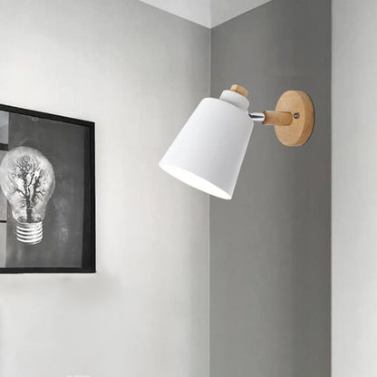 Estellune Macaron Barrel Shade Wood Accent Wall Sconce for Bedside Reading