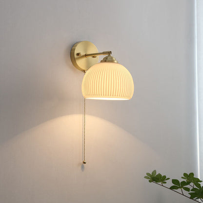 Lumelle Contemporary Brass Striped Glass Wall Sconce with Pull Cord for Bedroom