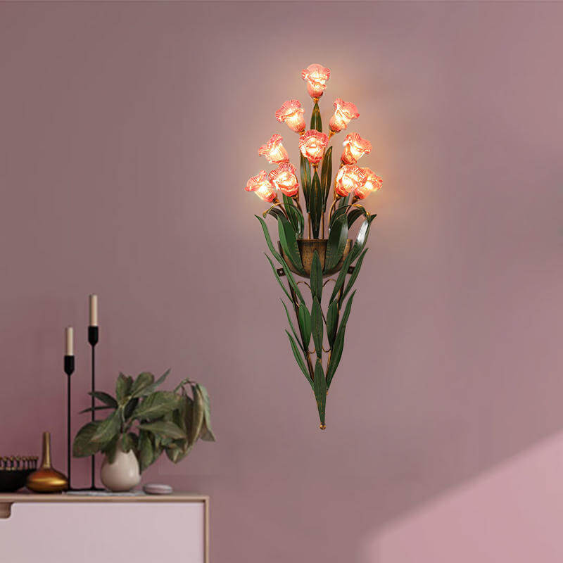 Baldassare Modern Iron Glass Flower LED Wall Sconce for Statement Living Room Lighting