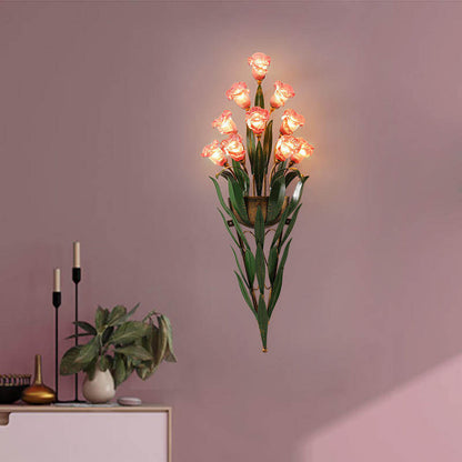 Baldassare Modern Iron Glass Flower LED Wall Sconce for Statement Living Room Lighting