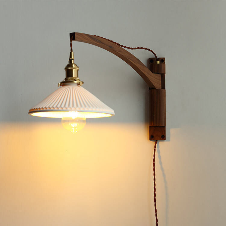 Ursaline Nordic Milk-White Striped Glass Retractable Wall Sconce for Bedside Reading