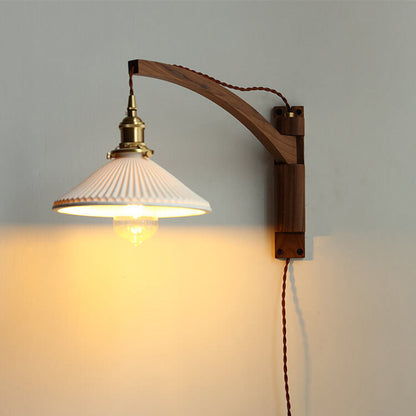 Ursaline Nordic Milk-White Striped Glass Retractable Wall Sconce for Bedside Reading