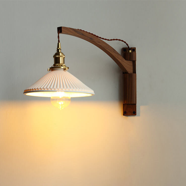 Ursaline Nordic Milk-White Striped Glass Retractable Wall Sconce for Bedside Reading