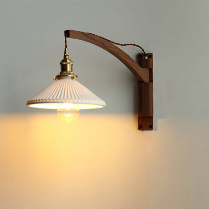 Ursaline Nordic Milk-White Striped Glass Retractable Wall Sconce for Bedside Reading