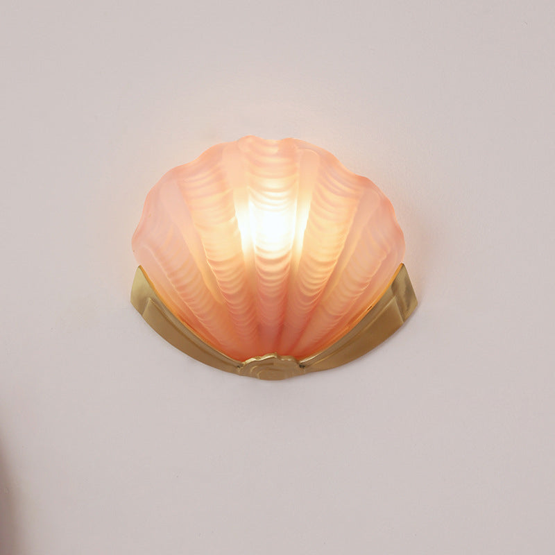 Kirielle Art Deco Brass Wall Sconce with Shell-Shaped Glass Shade for Bedroom