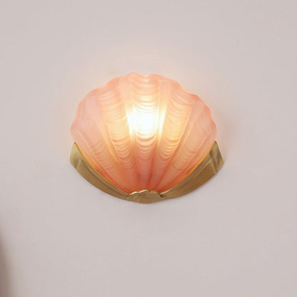 Kirielle Art Deco Brass Wall Sconce with Shell-Shaped Glass Shade for Bedroom