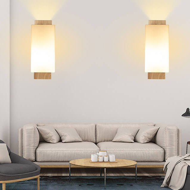 Yseulte Minimalist Wood and Glass Column Wall Sconce for Hallway Ambient Light