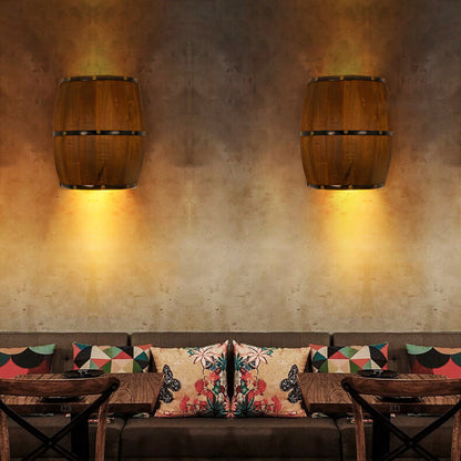 Faubourg Industrial Brown Wood Half Barrel Wall Sconce for Living Room Ambient Glow