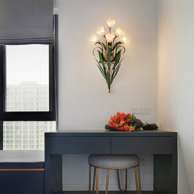 Baldassare Modern Iron Glass Flower LED Wall Sconce for Statement Living Room Lighting