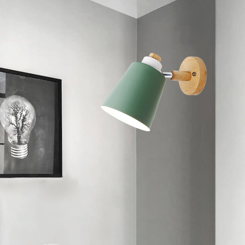 Estellune Macaron Barrel Shade Wood Accent Wall Sconce for Bedside Reading