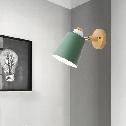 Estellune Macaron Barrel Shade Wood Accent Wall Sconce for Bedside Reading