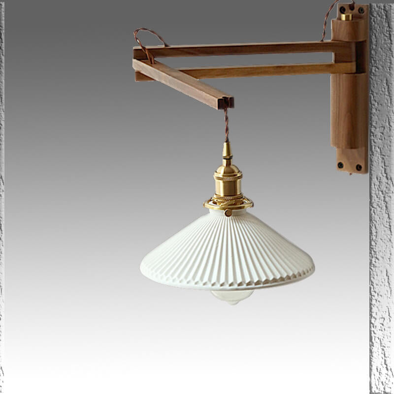 Ursaline Nordic Milk-White Striped Glass Retractable Wall Sconce for Bedside Reading