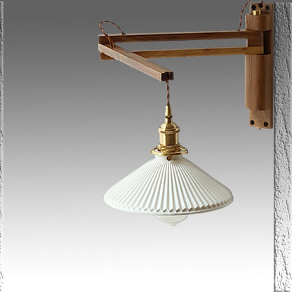 Ursaline Nordic Milk-White Striped Glass Retractable Wall Sconce for Bedside Reading