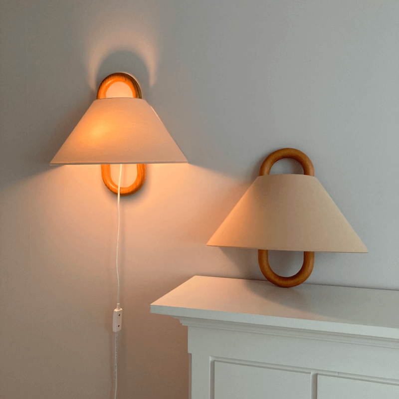 Halcyra Modern Beechwood Fabric Shade Wall Sconce for Hallway and Stairwell Lighting