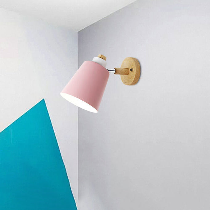 Estellune Macaron Barrel Shade Wood Accent Wall Sconce for Bedside Reading
