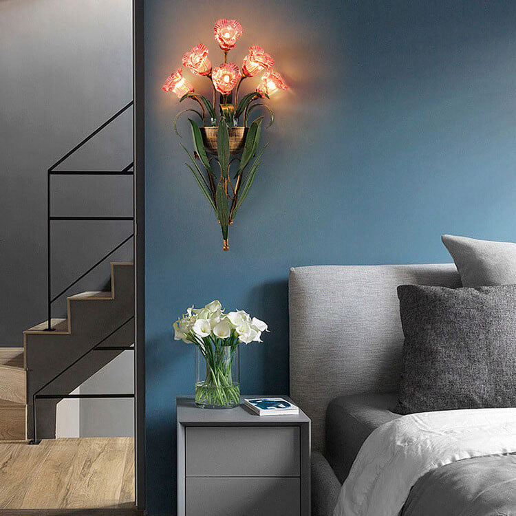 Baldassare Modern Iron Glass Flower LED Wall Sconce for Statement Living Room Lighting