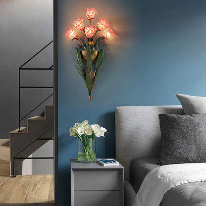 Baldassare Modern Iron Glass Flower LED Wall Sconce for Statement Living Room Lighting