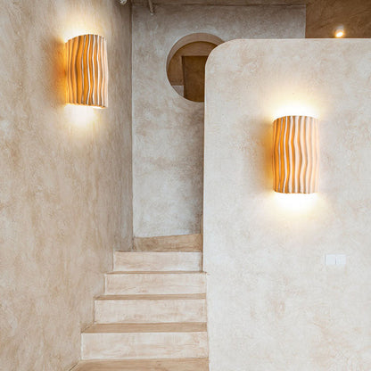 Harloway Contemporary Striped Resin Half-Cylinder Two-Light Wall Sconce for Living Room