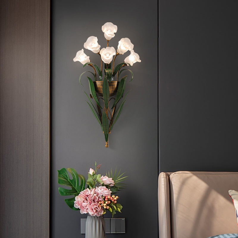Baldassare Modern Iron Glass Flower LED Wall Sconce for Statement Living Room Lighting
